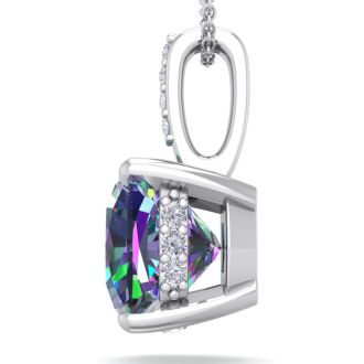1-1/4 Carat Cushion Shape Mystic Topaz and Hidden Diamond Halo In 14 Karat White Gold, 18 Inches