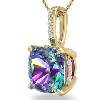 1-1/4 Carat Cushion Shape Mystic Topaz and Hidden Diamond Halo In 14 Karat Yellow Gold, 18 Inches