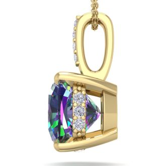 1-1/4 Carat Cushion Shape Mystic Topaz and Hidden Diamond Halo In 14 Karat Yellow Gold, 18 Inches