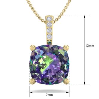 1-1/4 Carat Cushion Shape Mystic Topaz and Hidden Diamond Halo In 14 Karat Yellow Gold, 18 Inches