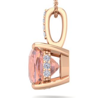 1 Carat Cushion Shape Morganite Necklace With Hidden Diamond Halo In 14 Karat Rose Gold With 18 Inch Chain