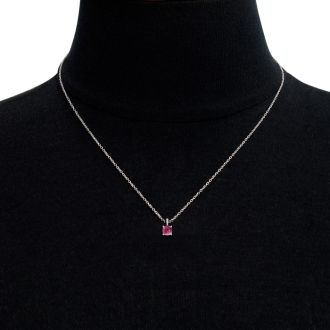 Pink Gemstones 1 1/5 Carat Cushion Cut Pink Topaz and Hidden Halo Diamond Necklace In 14 Karat White Gold, 18 Inches