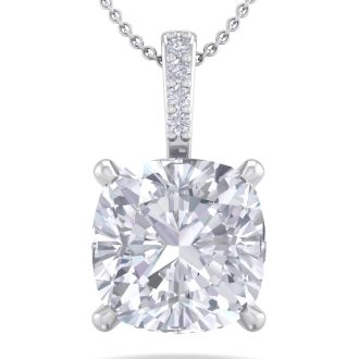 3/4 Carat Cushion Cut Hidden Halo Diamond Necklace In 14 Karat White Gold, 18 Inches