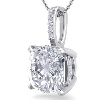 3/4 Carat Cushion Cut Hidden Halo Diamond Necklace In 14 Karat White Gold, 18 Inches