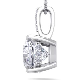 3/4 Carat Cushion Cut Hidden Halo Diamond Necklace In 14 Karat White Gold, 18 Inches