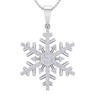 1/5 Carat Three Diamond Snowflake Necklace in 14 Karat White Gold, 18 Inches