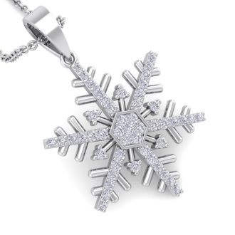 1/5 Carat Three Diamond Snowflake Necklace in 14 Karat White Gold, 18 Inches