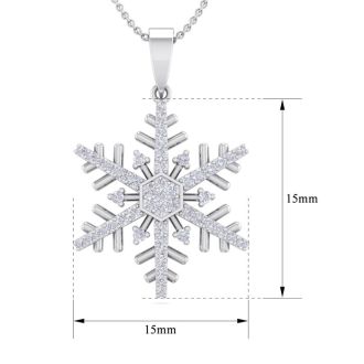 1/5 Carat Three Diamond Snowflake Necklace in 14 Karat White Gold, 18 Inches