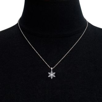 1/5 Carat Three Diamond Snowflake Necklace in 14 Karat White Gold, 18 Inches