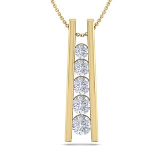 1/2 Carat Diamond Journey Ladder Necklace In 14 Karat Yellow Gold, 18 Inches