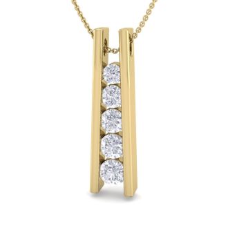 1/2 Carat Diamond Journey Ladder Necklace In 14 Karat Yellow Gold, 18 Inches