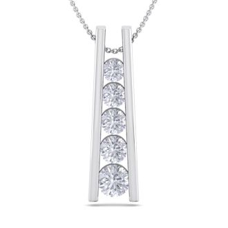 3/4 Carat Diamond Journey Ladder Necklace In 14 Karat White Gold, 18 Inches