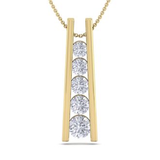 3/4 Carat Diamond Journey Ladder Necklace In 14 Karat Yellow Gold, 18 Inches