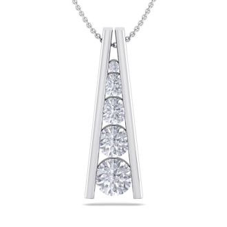 1 Carat Diamond Journey Ladder Necklace In 14 Karat White Gold, 18 Inches