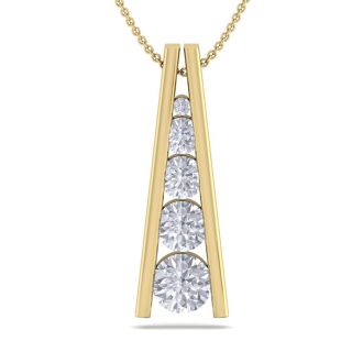 1 Carat Diamond Journey Ladder Necklace In 14 Karat Yellow Gold, 18 Inches