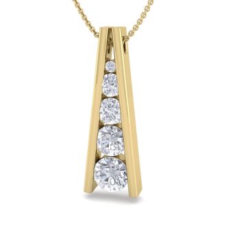 1 Carat Diamond Journey Ladder Necklace In 14 Karat Yellow Gold, 18 Inches