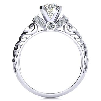 Moissanite Engagement Ring; 1 1/4 Carat Vintage Moissanite Engagement Ring In 14 Karat White Gold