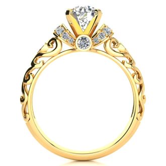Moissanite Engagement Ring; 1 1/4 Carat Vintage Moissanite Engagement Ring In 14 Karat Yellow Gold
