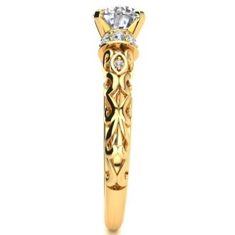 Moissanite Engagement Ring; 1 1/4 Carat Vintage Moissanite Engagement Ring In 14 Karat Yellow Gold