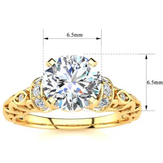 Moissanite Engagement Ring; 1 1/4 Carat Vintage Moissanite Engagement Ring In 14 Karat Yellow Gold