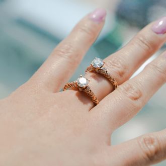 Moissanite Engagement Ring; 1 1/4 Carat Vintage Moissanite Engagement Ring In 14 Karat Rose Gold