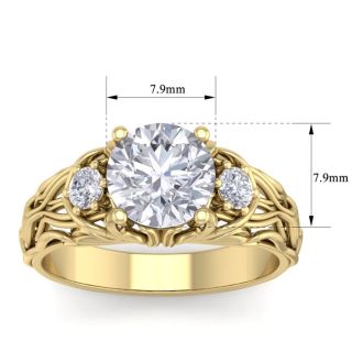 2 1/4 Carat Round Shape Diamond Intricate Vine Engagement Ring In 14 Karat Yellow Gold