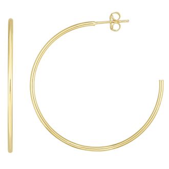 14 Karat Yellow Gold Polished Hoop Earrings, 1 3/4 Inch
