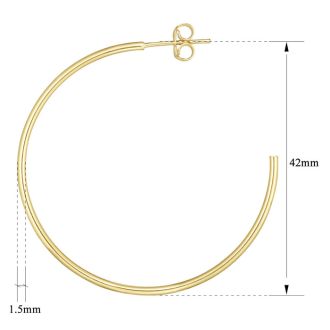 14 Karat Yellow Gold Polished Hoop Earrings, 1 3/4 Inch