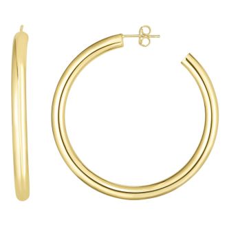 14 Karat Yellow Gold Thick Polished Hoop Earrings, 2 Inches