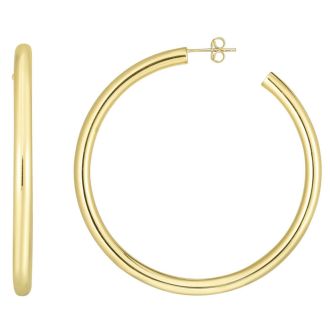 14 Karat Yellow Gold Thick Polished Hoop Earrings, 2 1/4 Inches