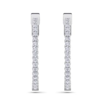 1 Carat Diamond Hoop Earrings In 14 Karat White Gold, 3/4 Inch