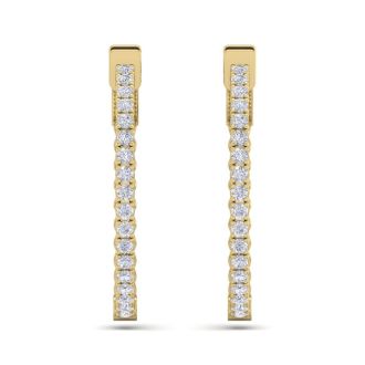 1 Carat Diamond Hoop Earrings In 14 Karat Yellow Gold, 3/4 Inch