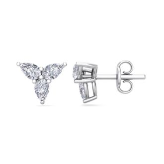 1/2 Carat Pear Shape Diamond Cluster Earrings In 14 Karat White Gold