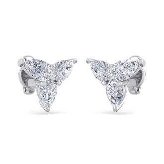 1/2 Carat Pear Shape Diamond Cluster Earrings In 14 Karat White Gold
