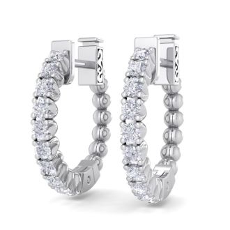 1/2 Carat Diamond Hoop Earrings In 14 Karat White Gold, 1/2 Inch