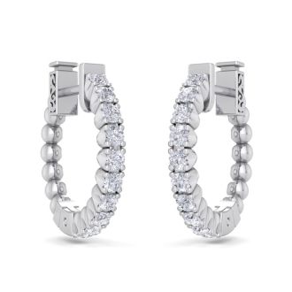 1/2 Carat Diamond Hoop Earrings In 14 Karat White Gold, 1/2 Inch