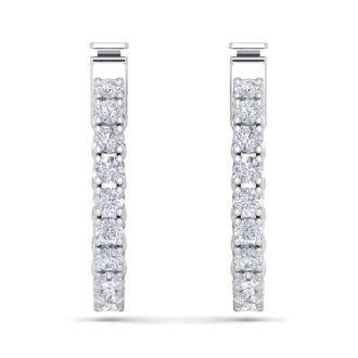 1/2 Carat Diamond Hoop Earrings In 14 Karat White Gold, 1/2 Inch