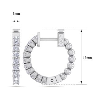 1/2 Carat Diamond Hoop Earrings In 14 Karat White Gold, 1/2 Inch