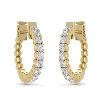 1/2 Carat Diamond Hoop Earrings In 14 Karat Yellow Gold, 1/2 Inch