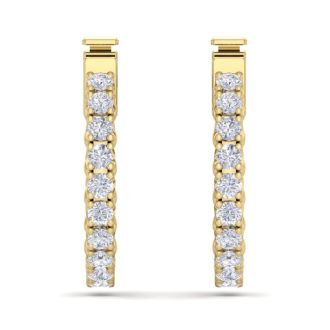 1/2 Carat Diamond Hoop Earrings In 14 Karat Yellow Gold, 1/2 Inch