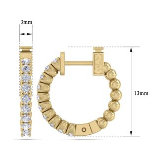 1/2 Carat Diamond Hoop Earrings In 14 Karat Yellow Gold, 1/2 Inch
