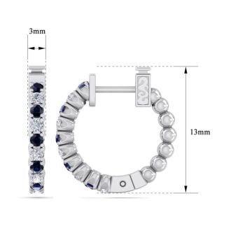 1/2 Carat Sapphire and Diamond Hoop Earrings In 14 Karat White Gold, 1/2 Inch