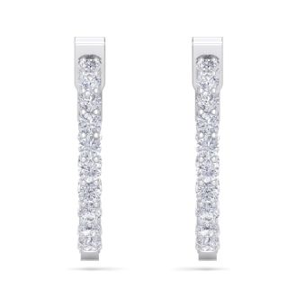 2 Carat Diamond Hoop Earrings In 14 Karat White Gold, 3/4 Inch