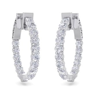2 Carat Diamond Hoop Earrings In 14 Karat White Gold, 3/4 Inch