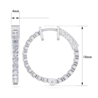 2 Carat Diamond Hoop Earrings In 14 Karat White Gold, 3/4 Inch
