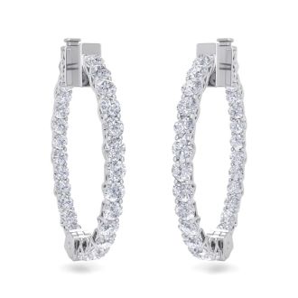 3 Carat Diamond Hoop Earrings In 14 Karat White Gold, 3/4 Inch