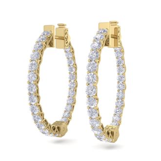 3 Carat Diamond Hoop Earrings In 14 Karat Yellow Gold, 3/4 Inch