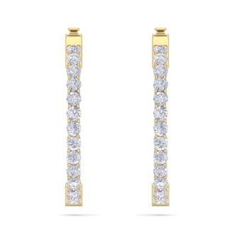 3 Carat Diamond Hoop Earrings In 14 Karat Yellow Gold, 3/4 Inch