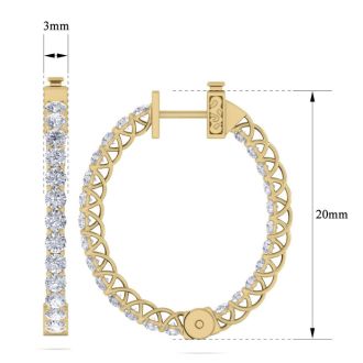 3 Carat Diamond Hoop Earrings In 14 Karat Yellow Gold, 3/4 Inch