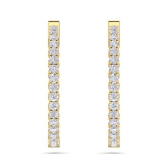 3 1/2 Carat Diamond Hoop Earrings In 14 Karat Yellow Gold, 1 Inch